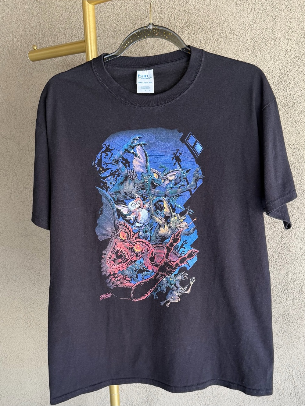 Gremlins Gizmo Character Collage Black Graphic T-Shirt Halloween Horror